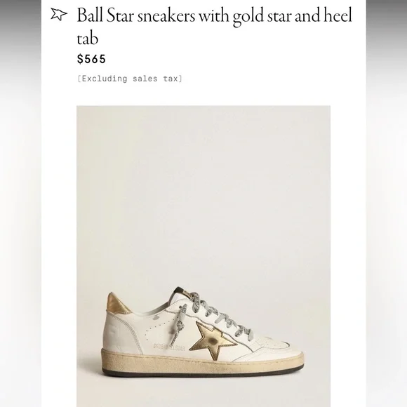 Golden Goose Ball Star Low Top Sneaker with Gold Star and Heel tab Women 41 EUC - Picture 1 of 4